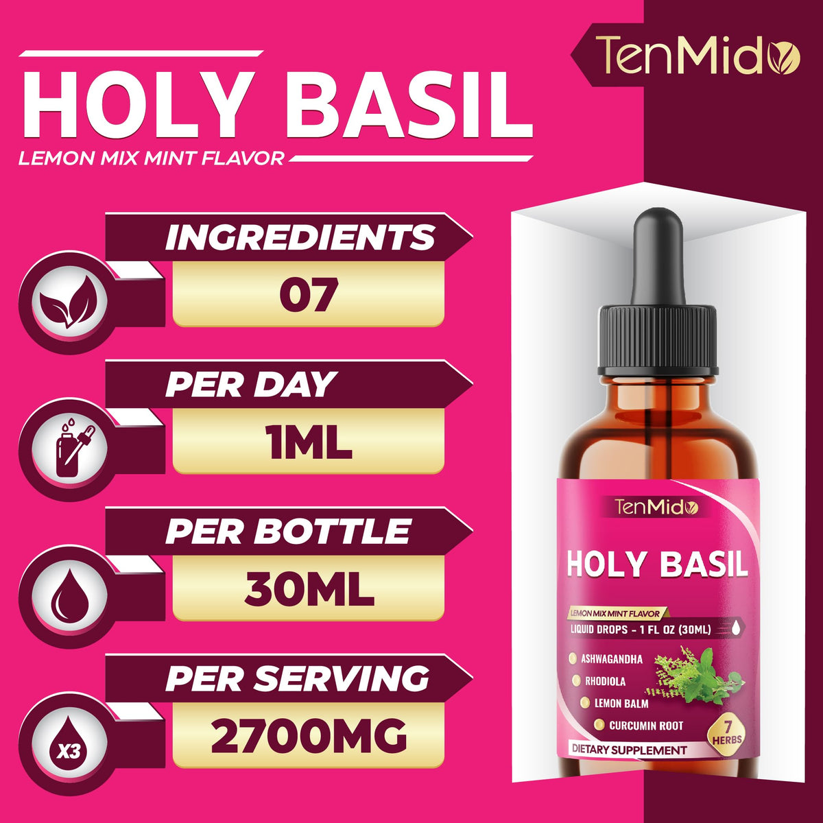 Tenmido 7 In 1 Holy Basil Tincture dropper usage demonstration