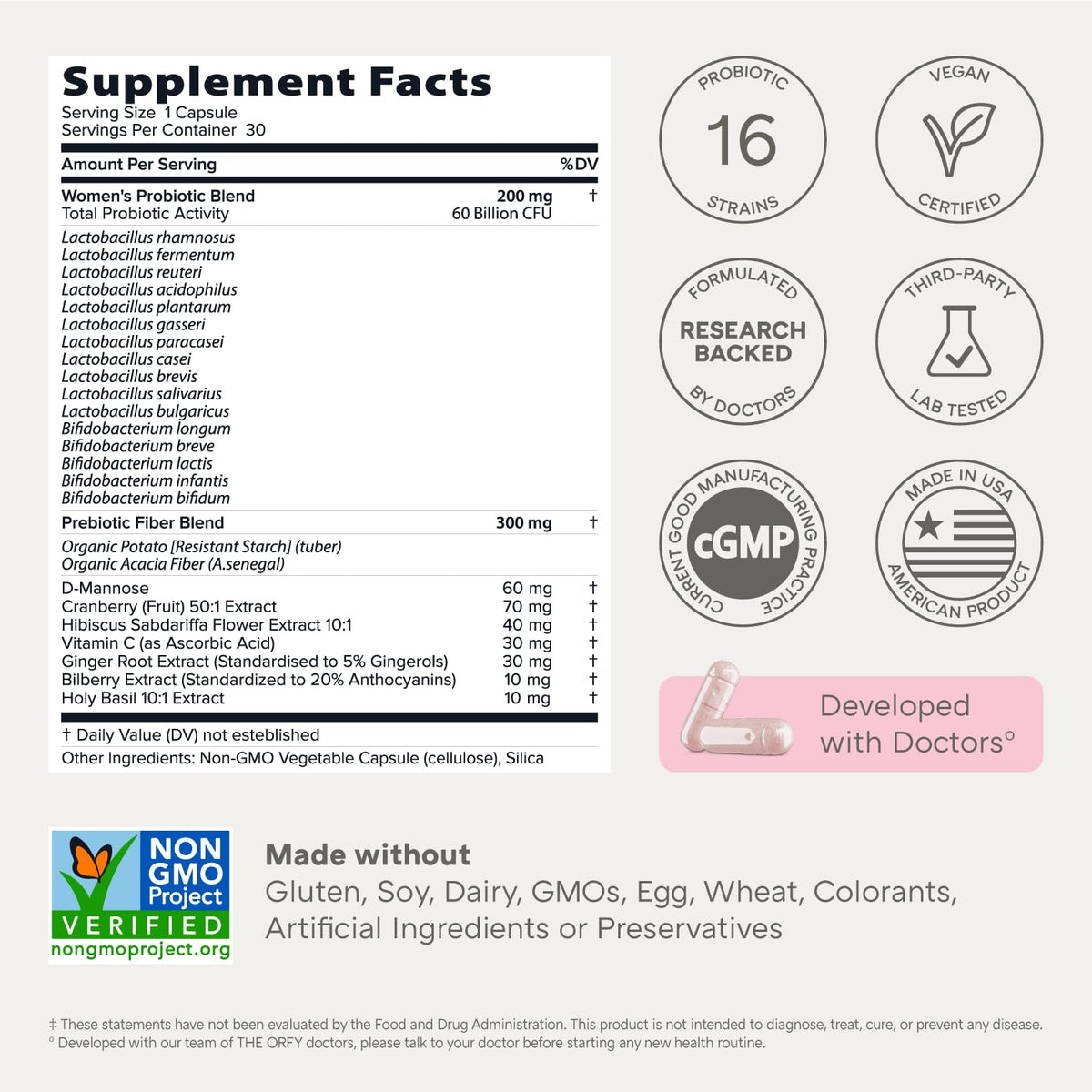 The Orfy women health supplement branding and quality seal
