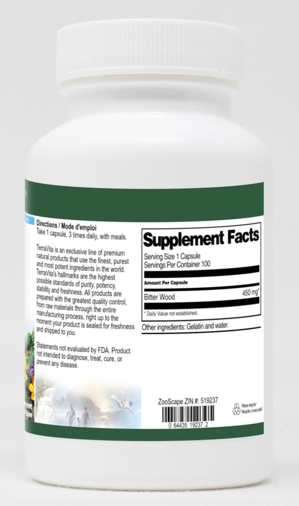 Terravita Bitter Wood 100 capsules supplement nutrition facts panel