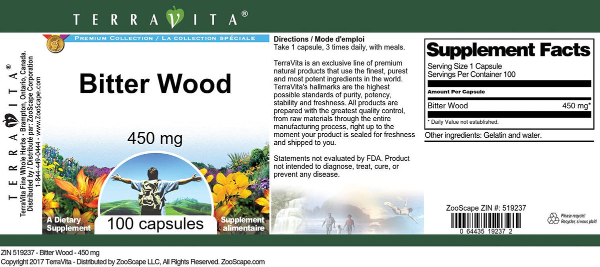 Terravita Bitter Wood Quassia amara supplement dosage instructions