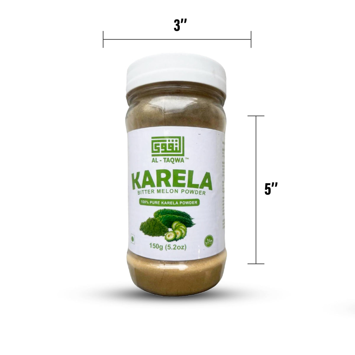 Al-Taqwa Momordica charantia bitter gourd herbal supplement powder showing product texture and ingredient details.