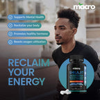 Macro Vital herbal multivitamin supplement for men and women showing the certified vegan and lactose free badges.