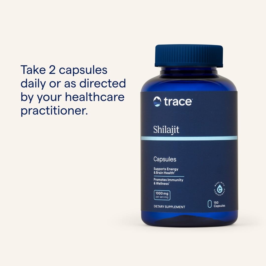 Premium imported shilajit capsules showing daily serving directions