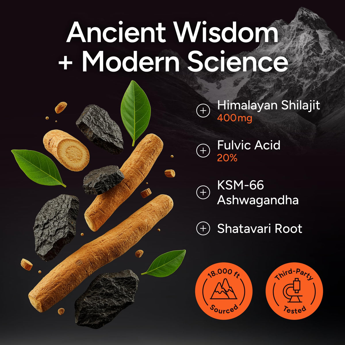 Premium Purify Life shilajit and KSM 66 ashwagandha capsules alternative gummy presentation.