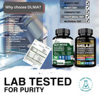 Premium DLNIA dietary supplement with Himalayan shilajit and sea moss ingredients graphic