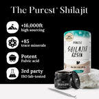 Pure Himalayan Shilajit mineral supplement jar with included metal measuring spoon