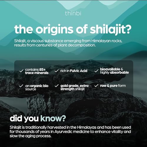 Side angle of Artnaturals Thinbi Shilajit capsules bottle illustrating immune support and natural energy benefits.