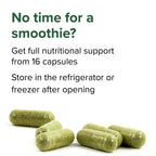 Close up view of the vegetable capsules containing premium nutrient dense whole foods.