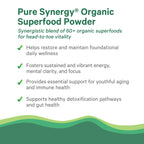 Pure Synergy whole food supplement powder with sixty-two organic ingredients bottle view