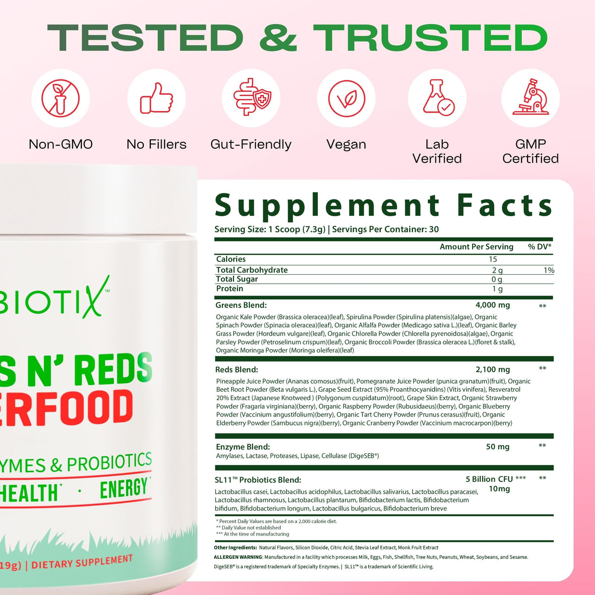 GoBiotix greens and reds daily drink mix mixed in a fresh wellness smoothie bowl