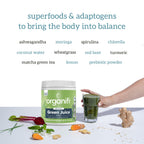 Back label of Organifi Green Juice showing full USA imported product information and directions.