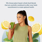 Organifi Green Juice 340 grams container emphasizing stress reduction and body detoxification features.
