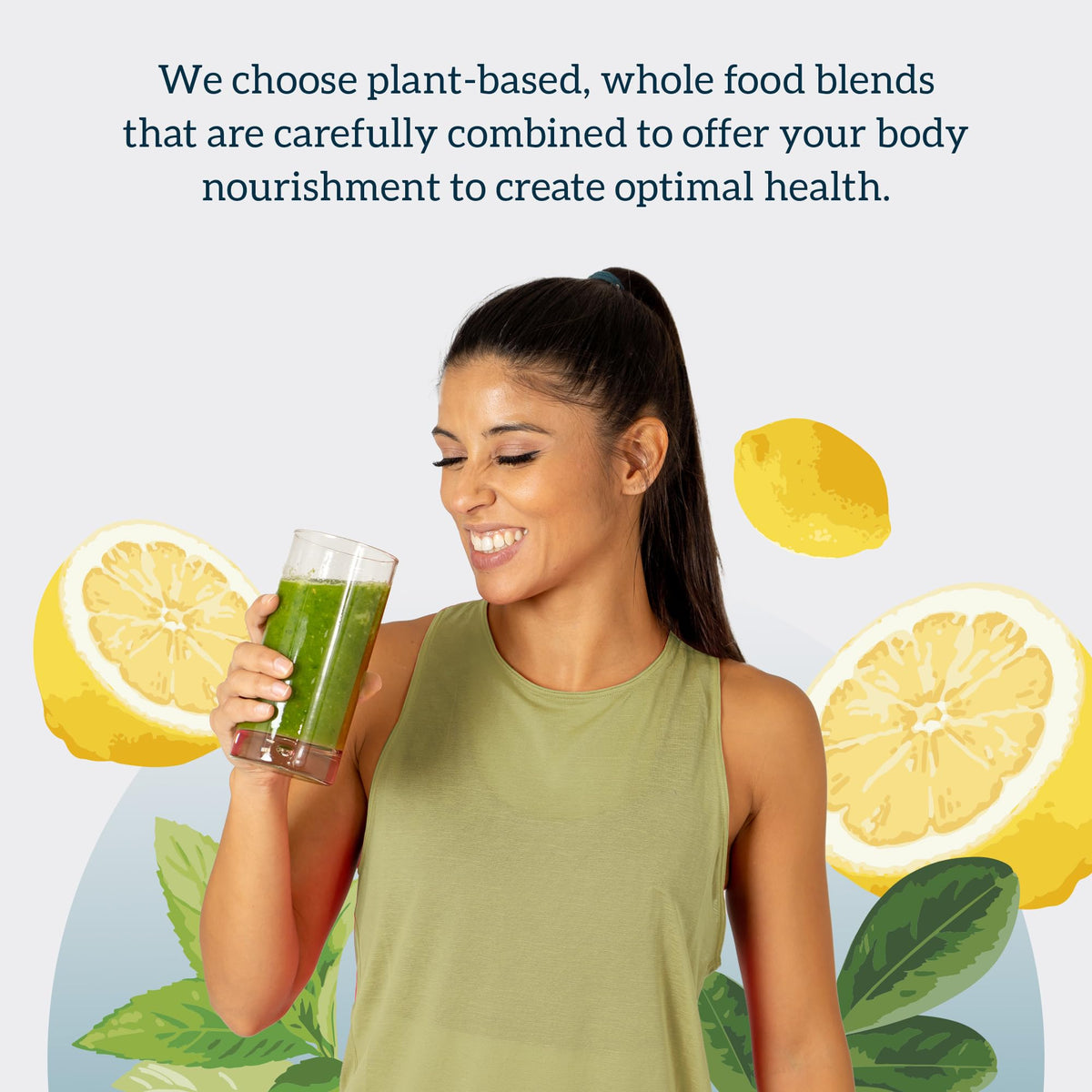 Organifi Green Juice 340 grams container emphasizing stress reduction and body detoxification features.