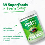 Purely Inspired super greens supplement 10.75 Ounce tub nutritional facts label view.