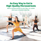Organic greens powder with probiotics and spirulina for gut health lifestyle display.