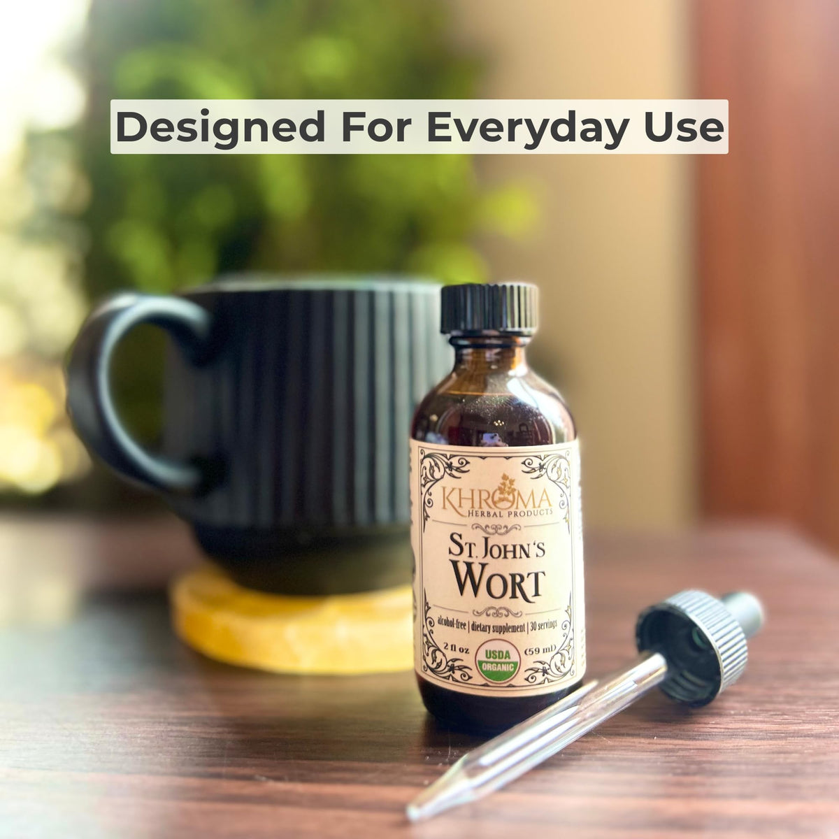 Khroma Herbal Products Organic St John's Wort liquid tincture packaging setup
