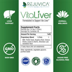 Packaging box and bottle of Rejuvica Health VitaLiver milk thistle support.