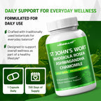 NESSARIT stress relief capsules displayed next to natural adaptogen ingredients like Ashwagandha root
