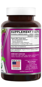 FarmHaven Milk Thistle 30 to 1 seed extract supplement supplement facts and ingredient label.