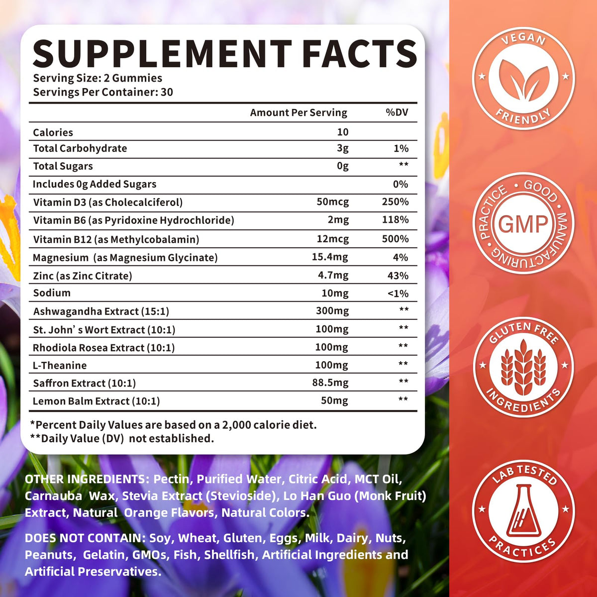 Jabsah 10-in-1 saffron supplement sugar free pineapple flavored gummies label