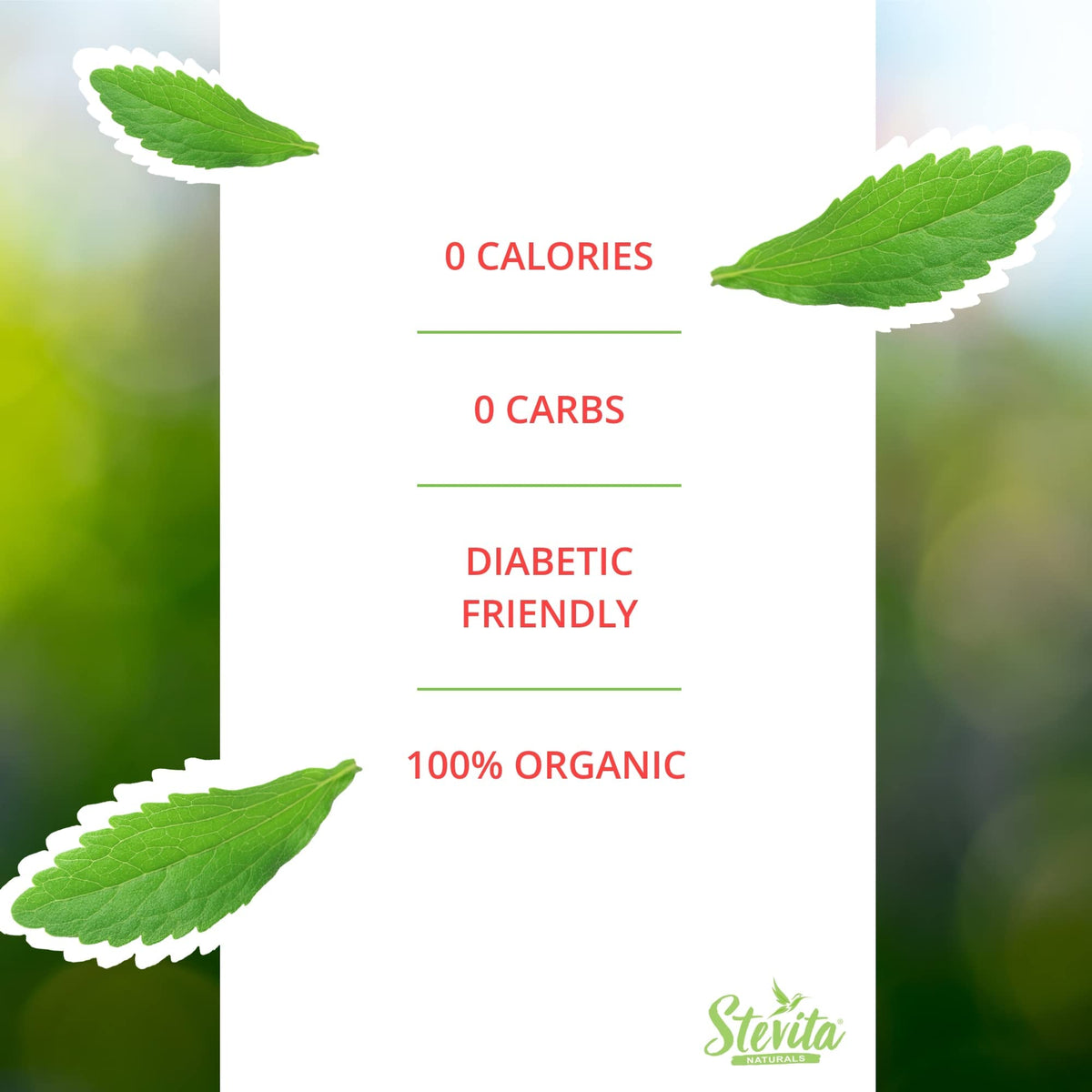 Stevita 100 percent pure stevia extract nutritional facts label