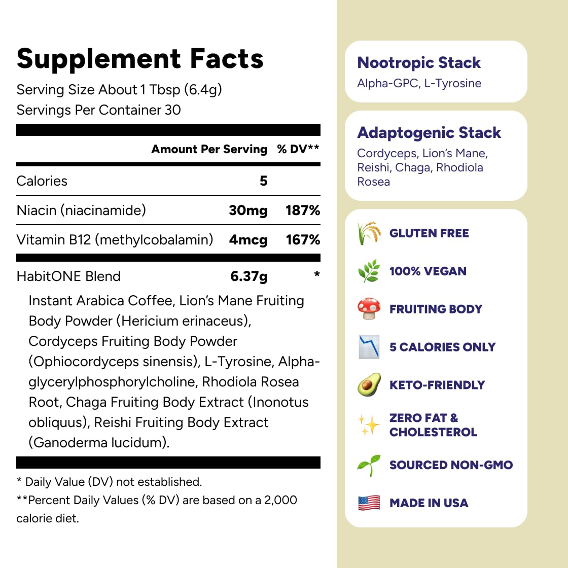 Habit One non GMO vegan and gluten free mushroom coffee mix