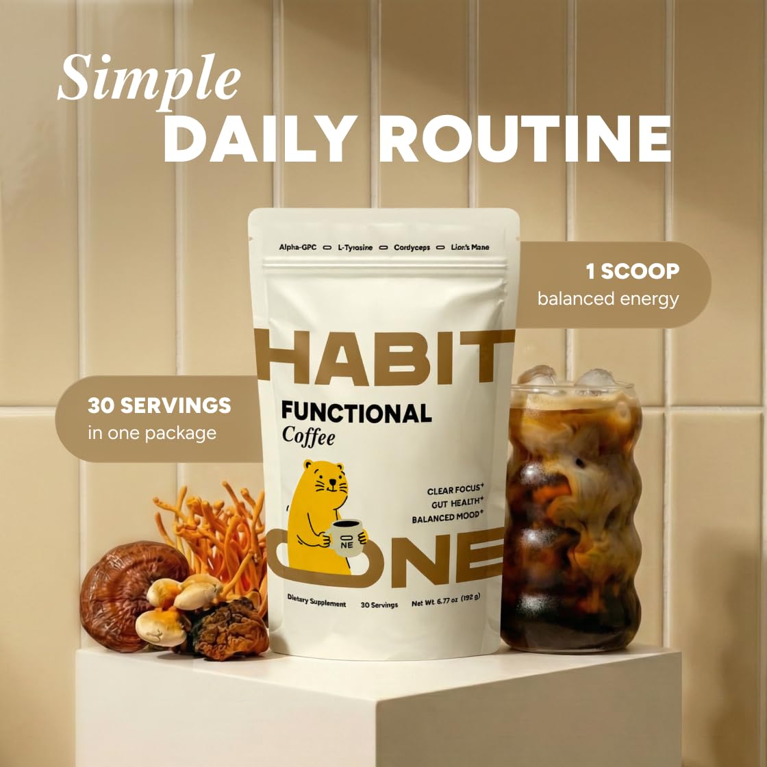 Habit One 30 servings mushroom coffee bag side view information