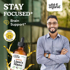 Wild And Organic brain support supplement dropper bottle showcasing alcohol free formula ingredients