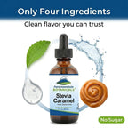 Pure Mountain Botanicals Caramel Stevia Liquid Drops being added to a hot cup of black coffee.