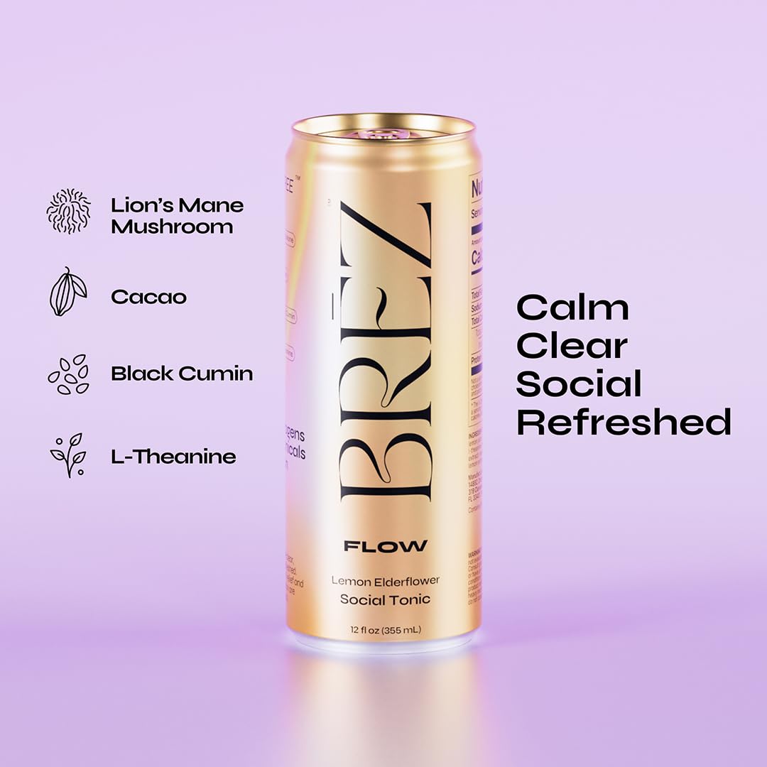 BREZ FLOW social tonic nutritional facts and clean ingredients display