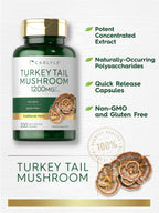 Back label view of Carlyle Turkey Tail Mushroom capsules with ingredients list and clear usage instructions