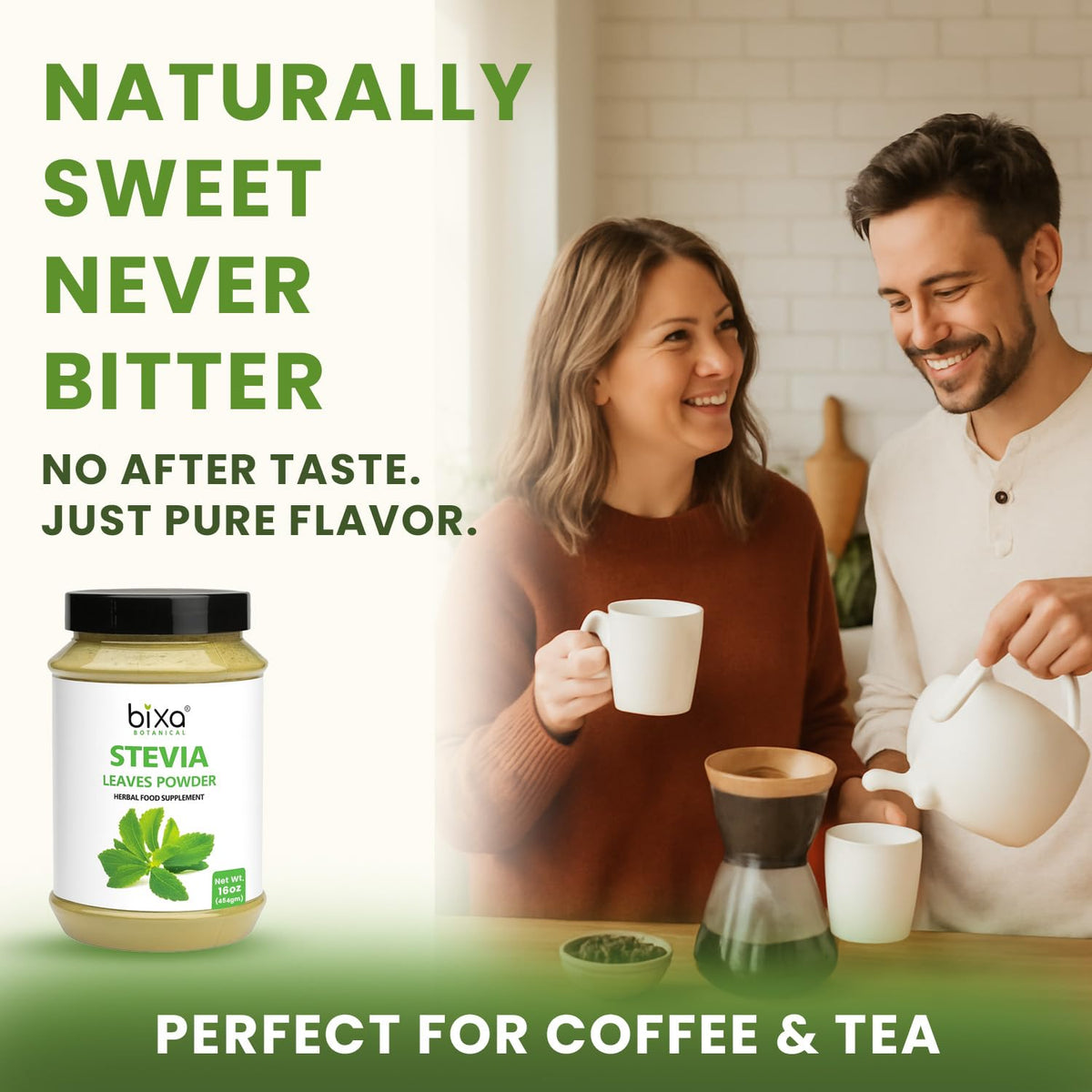 Bixa Botanical Stevia Leaves Powder jar zero calorie sugar substitute
