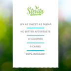 Back label of Stevita organic stevia showing nutrition facts and clean ingredients list