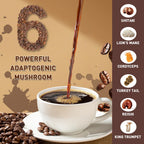Premium Arabica coffee mixed with six adaptogenic mushrooms and MCT oil ingredients