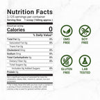 Back label view of Deal Supplement natural sweetener pouch indicating zero calorie nutrition facts and usage measurements.