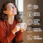 Organic vegan and gluten free certified labels on the side of ShroomDNA coffee box