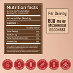 Nutritional facts and pure adaptogenic mushroom ingredients list on the back of the packet