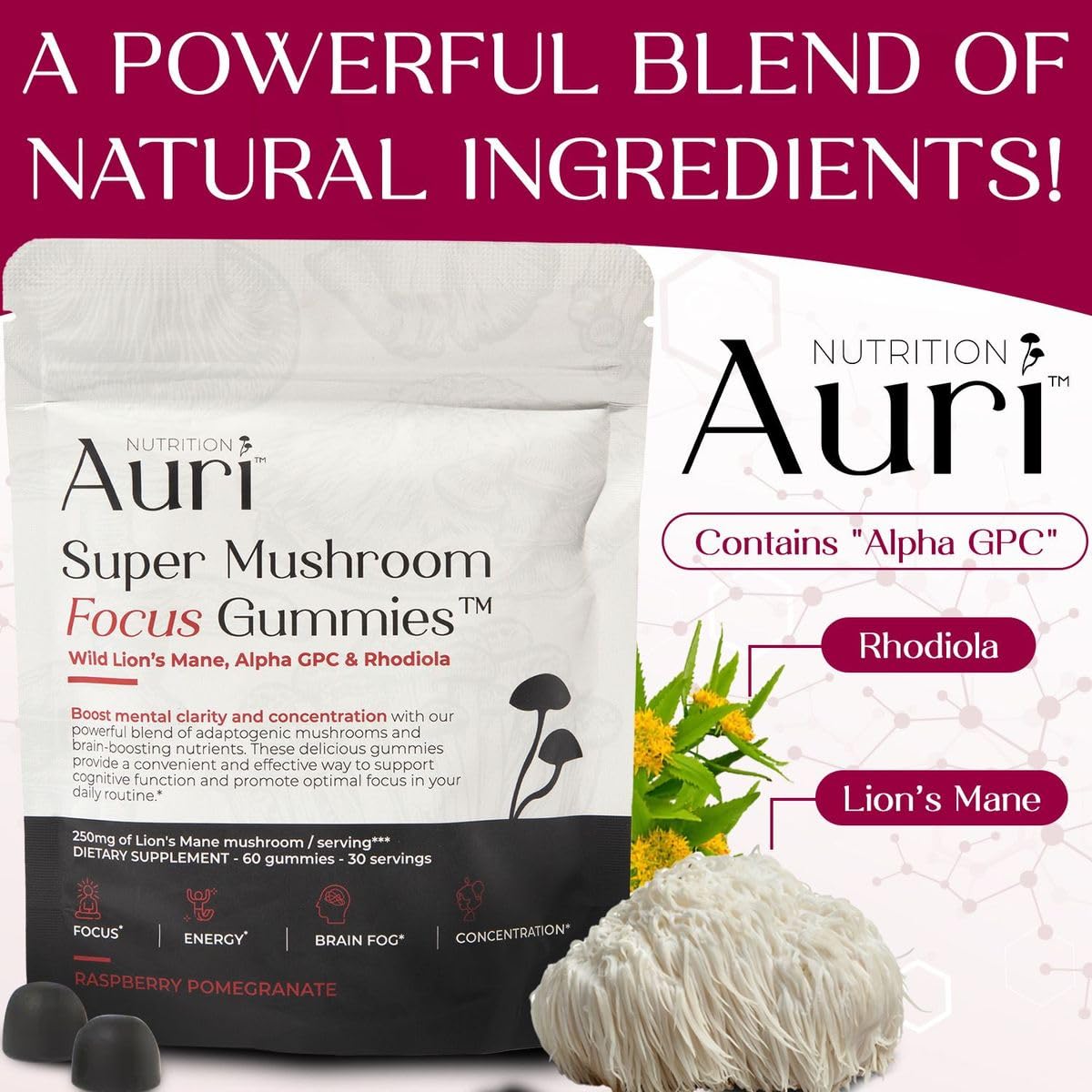 Authentic Auri Nutrition nootropic blend gummies for stress and cortisol balance