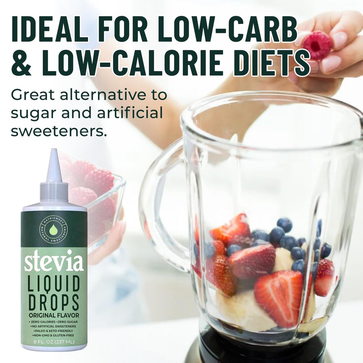 NatriSweet 8 ounce liquid stevia natural sugar substitute bottle showcasing its pure concentrated formula.