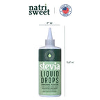 Side view of NatriSweet original flavor stevia drops highlighting the comprehensive nutritional facts table.