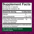 Host Defense organic mushroom mycelium digestive supplement label facts side view