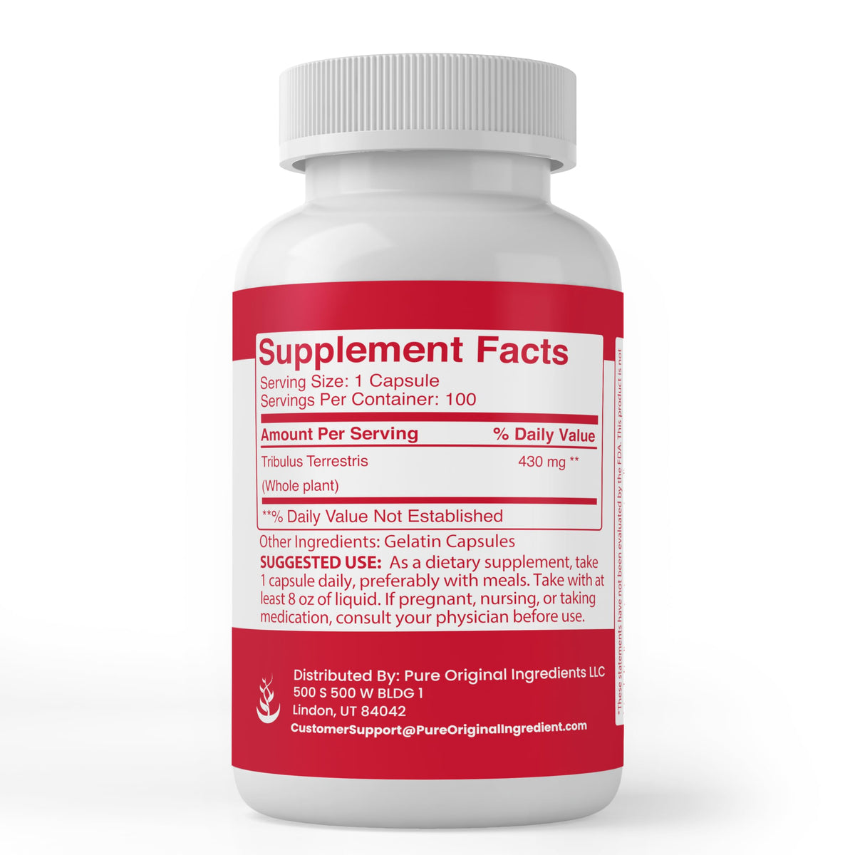 Pure Original Ingredients Tribulus Terrestris 100 capsules supplement bottle