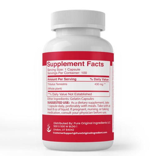 Pure Original Ingredients Tribulus Terrestris 100 capsules supplement bottle