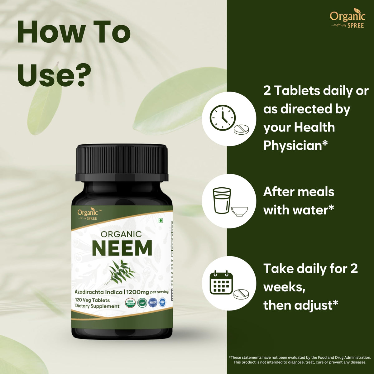 Organic Spree Neem 120 Vegan Tablets Back Packaging