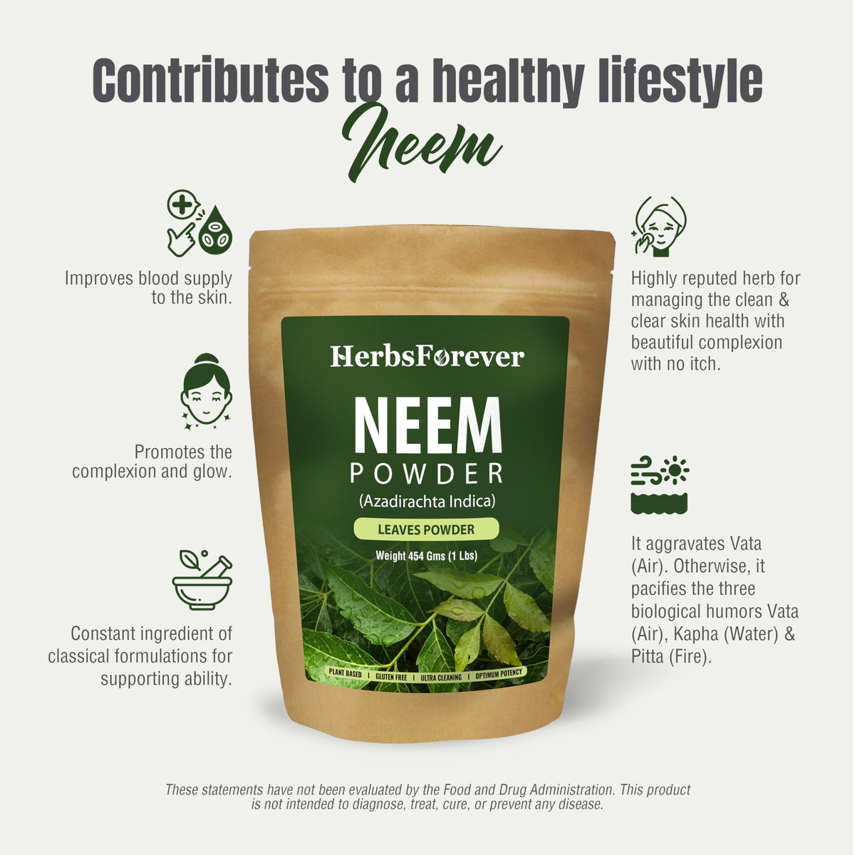 Vegan and non-GMO neem leaf powder certification seal