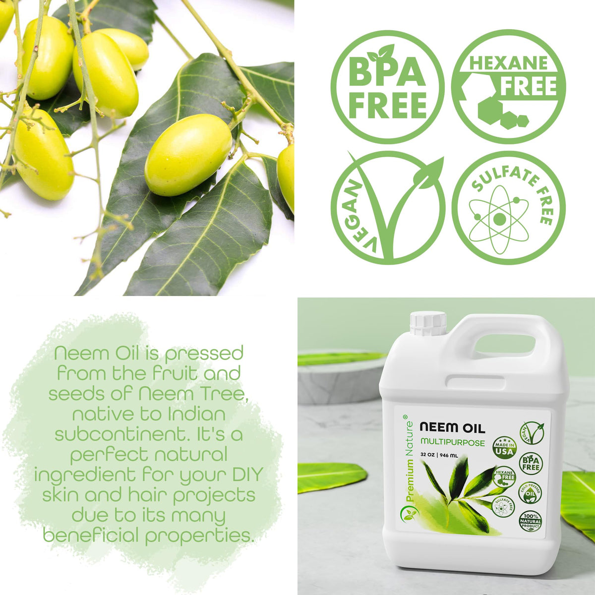 Premium Nature Organic Neem Oil for skin and hair application