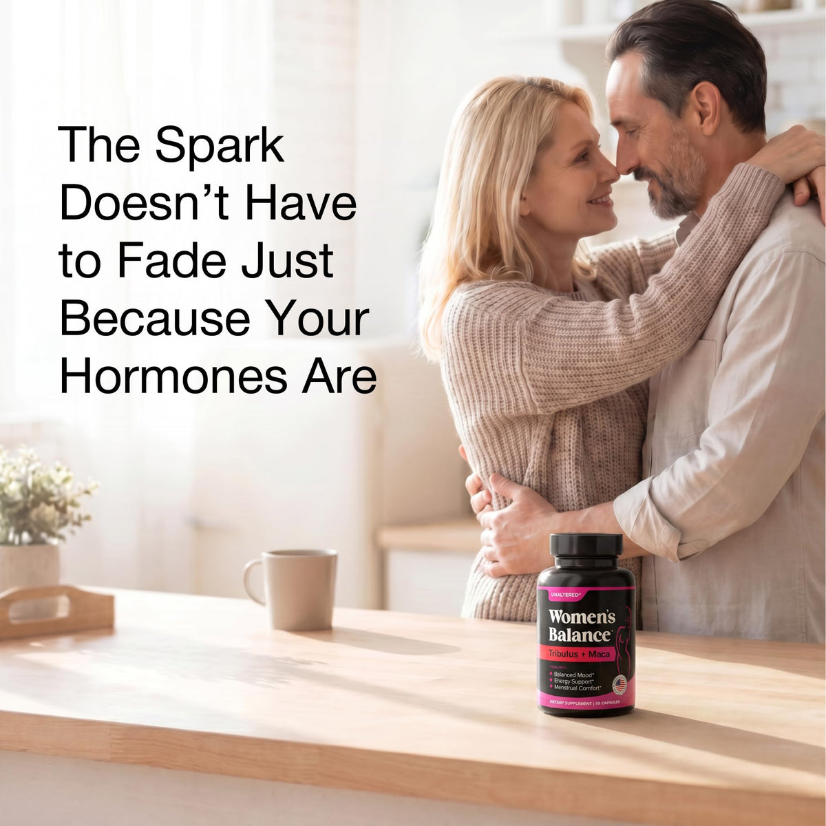 Unaltered supplement bottle featuring red maca root and tribulus terrestris