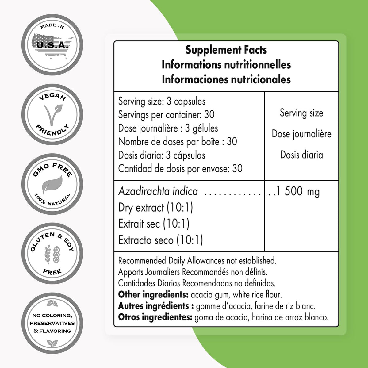 Supersmart Neem Extract Immune Support Supplement Facts