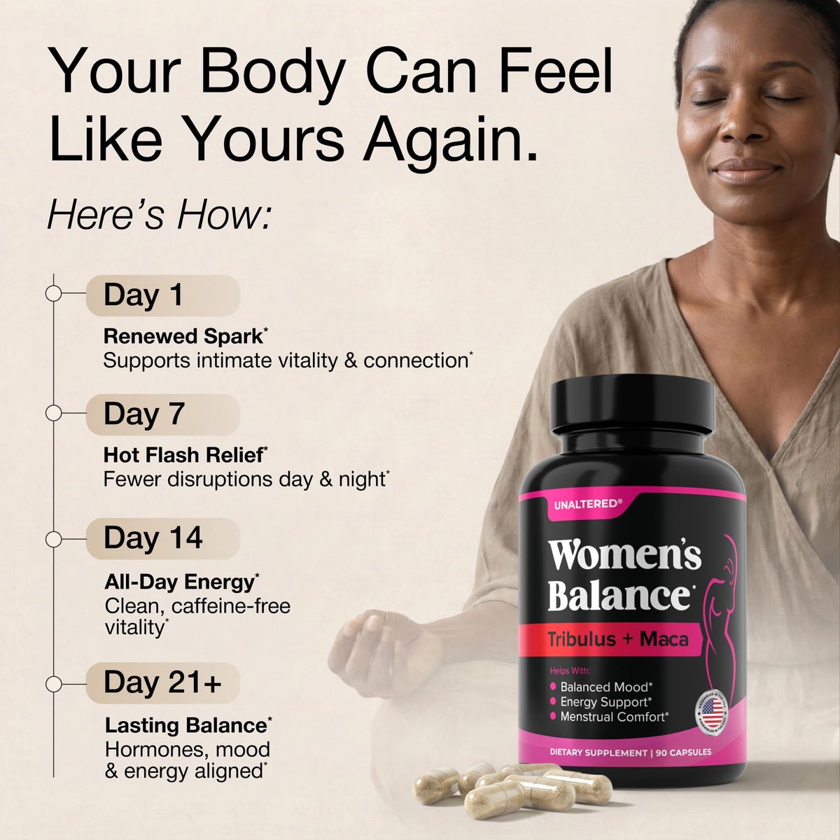 Close up of Unaltered hormone balance bottle for women