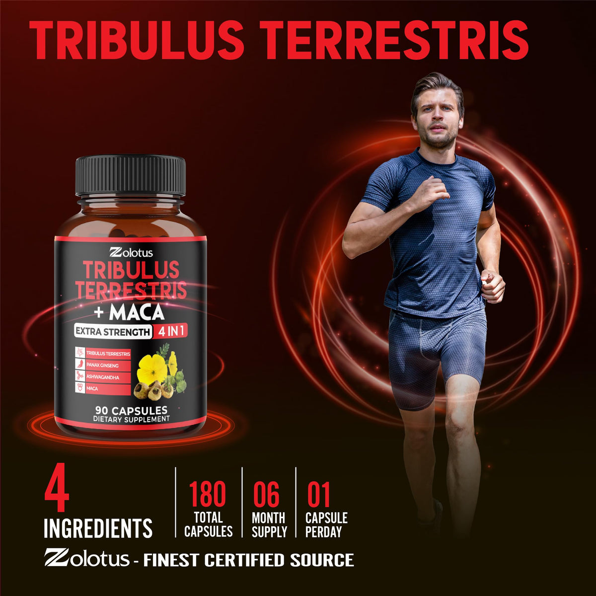 Back view of Zolotus 180 capsules bottle with supplement facts
